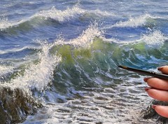 TEXTURED IMPASTO Original Art OIL Painting Landscape WAVE BEACH Seascape Gift A4