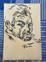 THOMAS HART BENTON drawing and painting on old paper signed stamped vintage