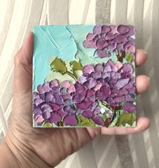 Hydrangea Oil Painting Original Art Impasto Flower Still Life 4x4in Signed