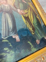 Antique Mexican Retablo Holy Family Jesus Mary Joseph c1850 Oil on Tin Folk Art