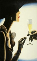 36″ vintage art painting print classy lady champagne advert poster satin photo