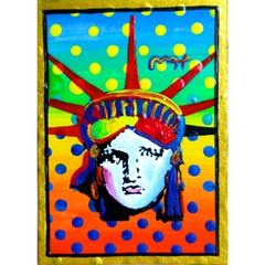 7Pcs PETER MAX Liberties Heart signed Pop Art Cads Set Acrylic Hand Painting NEW