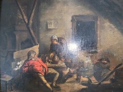 17th Century Dutch Old Master Genre O/b Interior w Figures Circle of Van Ostade