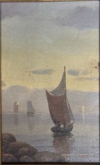 Framed Oil Painting On Canvas: Quite Moment – Sailing Ships In Evening Light
