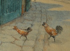 Franz Demel (1878-1947) street with spring fich and two-man team.