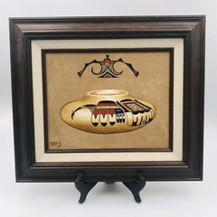 Erv Johnson Native American Hopi Acrylic on Suede Leather Painting Art Pot Vase