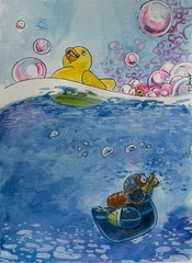 Watercolor Painting Signed Original 9×12 Colorful Rubber Duckies Tiffany Chesser