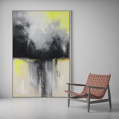 Oil Painting Abstract Minimal Art 03 100x140cm Neon Yellow Black Colours Painting