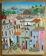 WILBERT LAURENT JACMEL Haiti, MODERN VILLAGE SCENE – OLD VINTAGE & LISTED ART