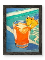 Original Poolside Cocktail Painting Tropical Drink Beach Resort 11×14 Canvas