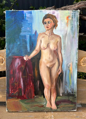 Handmade oil painting girl Ukrainian vintage 1960s Length 27inch Width19