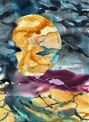 ABSTRACT moon eclipse ink on fine art paper 12 X 16