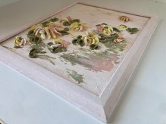 Framed gypsum plaster Sculptural painting Floral still life 10,8×13,2 Inches