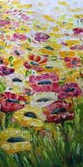 Wild Poppies Painting 20×40 Original Oil Floral Wall Art