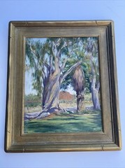 ANTIQUE EARLY CALIFORNIA LANDSCAPE PAINTING 20 DESERT PALMS TWISTED TREE CHAPMAN