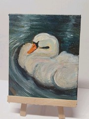 ACEO Original Swan Acrylic Painting Art Size 4×5