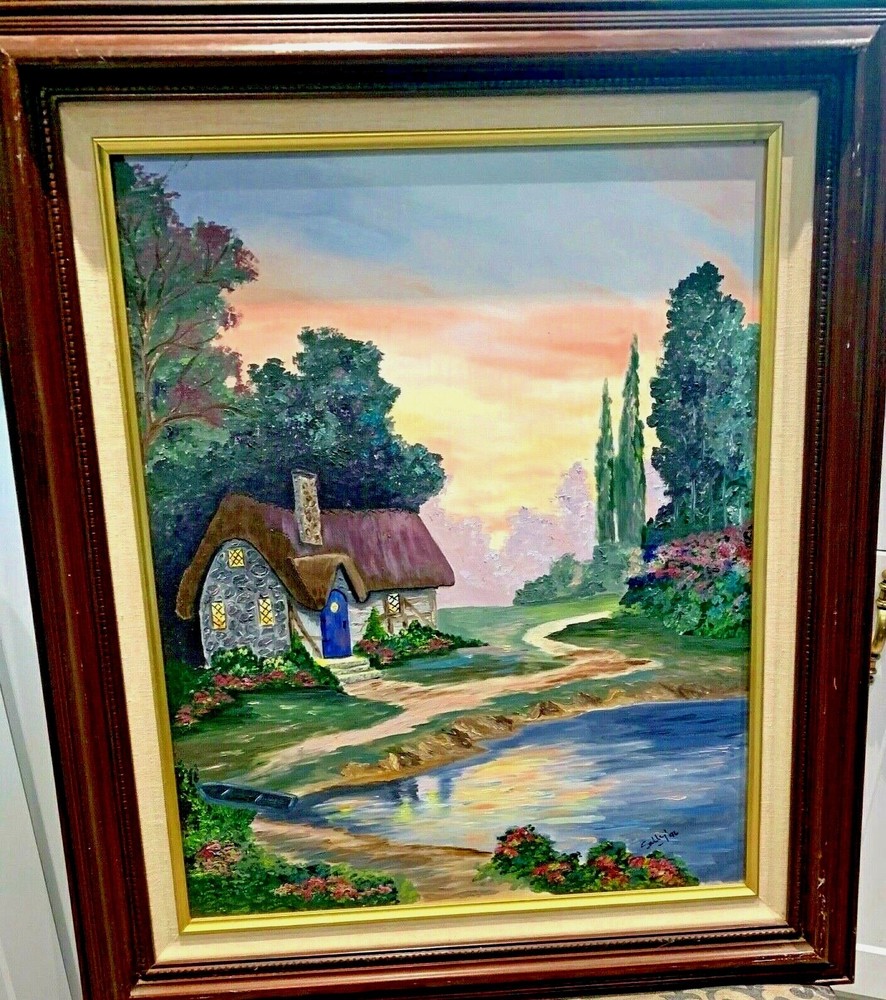 Vintage Oil Painting on Canvas Landscape Signed , Framed 24 1/2′ X 21 1/2″