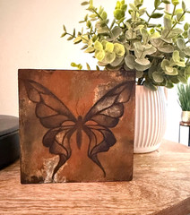 Small Art Contemporary Abstract Butterfly Painting on Wood Panel Shelf Sitter