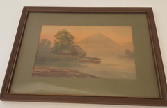Vintage WW2 era watercolor painting Mt Fuji Japan signed GOTO framed