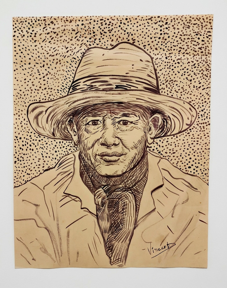 In the style of Vincent Van gogh,ink on paper, vintage, rare,