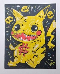 Pikachu Painting Expressionist Pokemon Folk Art Thayer OOAK Graffiti Signed