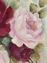 Pink / Cranberry Roses Hand painted Oil 8×10 canvas ShabbyVintage Inspired