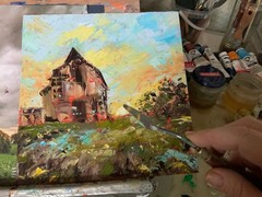 Original Art Countryside Art Old Barn Painting Sunset Impasto Oil Painting