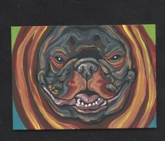 ACEO ATC Miniature Halloween Painting French Bulldog Dog Pet Art-Carla Smale