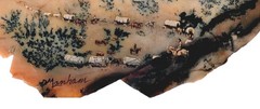 Vtg Painting Wagon Train on Dendritic Agate Frontier Western Pioneer D Lanham A+