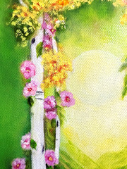 Original Mixed media Painting White Birch Tree Forest Signed Fine Art COA 11×14