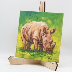 Hand-Painted Rhino Artwork Original Animal Oil Painting Wildlife Wall Art Signed