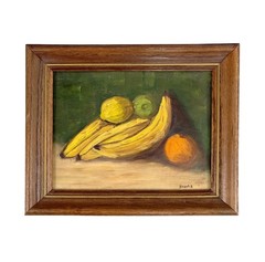 Vtg 60s Still Life Oil Painting Signed Brooks Fruit Study Bananas Orange Apple