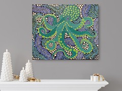 Original Octopus Painting Sea Animals Art Nautical Coastal Seascape 24*20 in
