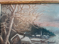 ANTIQUE AMERICAN INDIANS LANDSCAPE OIL PAINTING ON CANVAS 1850s NEW YORK STATE