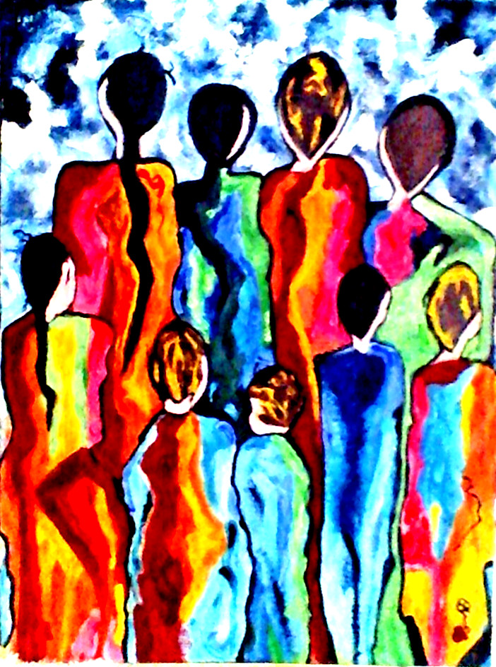 Original painting The Group of people impressionist modern art 18x24x1 large pb