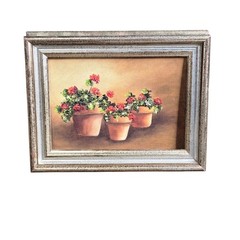 Vintage Geranium Floral Impasto Oil Painting Canvas Board 7×9 Gold Frame Ziegler