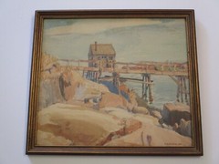 ANTIQUE PAINTING 1920’S AMERICAN REGIONALISM COASTAL WPA ERA LANDSCAPE OLD PIER