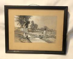 C.1890 AMERICAN INDIAN WATERCOLOR PAINTING ON ARTIST BOARD 7 3/4″ X 9 3/4″ FRAME