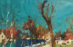 Oil painting Street Ukrainian painter Cardboard Unframed Decor original art