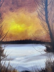 Unknown Painter Evening Winter Landscape Oil Painting 89 X 78.5 Cm