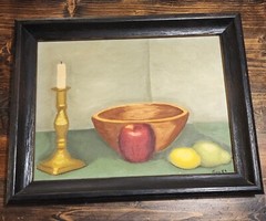Vintage Handpainted Fruit Picture In Original Wood Frame 19×15