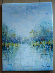 YUNI CHO, CONTEMPORARY ART, MODERN IMPRESSIONIST MARSH LANDSCAPE OIL CANVAS