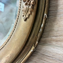 Antique Victorian Oval Woman Portrait Print Ornate Frame Gold Painted Wood Litho