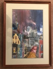 Brooklyn NY Nocturne #2 21×29 in. watercolor, matted and framed – Hall Groat II