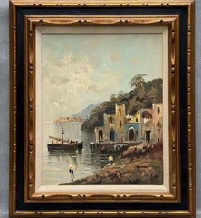 Anthony Devity Original Oil Signed Italian Seascape Figures Nautical Art