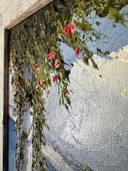Beautiful Coastal Landscape with vibrant, textured acrylic paint by Siamak. EUC