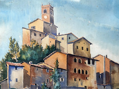 :: JOSEF SCHWARZFISCHER *1913 – 1995 WATERCOLOR MALERATA MACERATA CASTEL 1944 ITALY