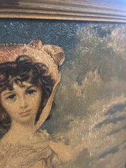 Vintage MCM Pinkie Painting Lawrence Worn Wood Framed Textured Print 26×23