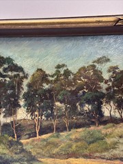 ANTIQUE CALIFORNIA LANDSCAPE PAINTING ROY HARRISON EUCALYPTUS WILL ROGERS PARK