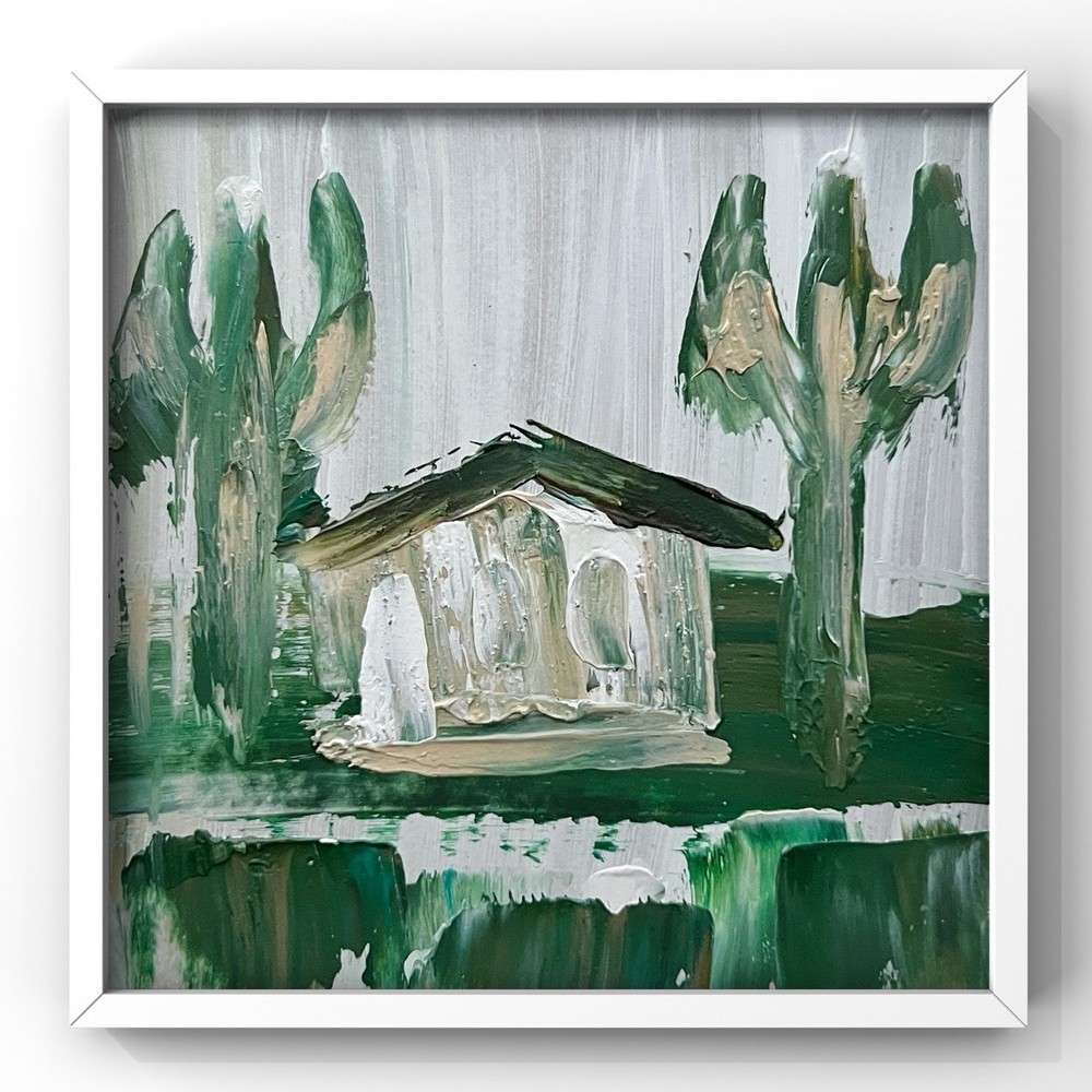Southwest Desert Cabin Oil Painting Palm Springs California Art Cactus Cabin Art